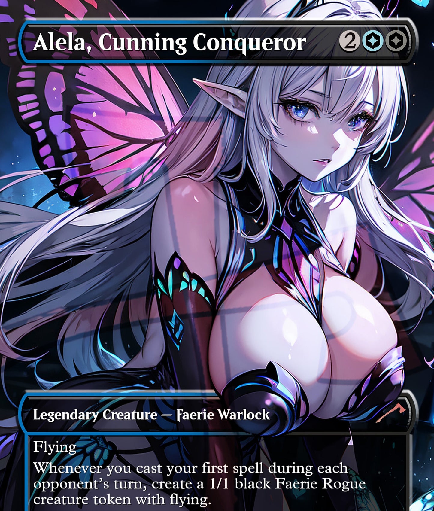 Alela, Cunning Conqueror Proxy MTG Custom Art  Fantasy Waifu Card TCG Collectible Purple wings, faerie fairy warlock commander