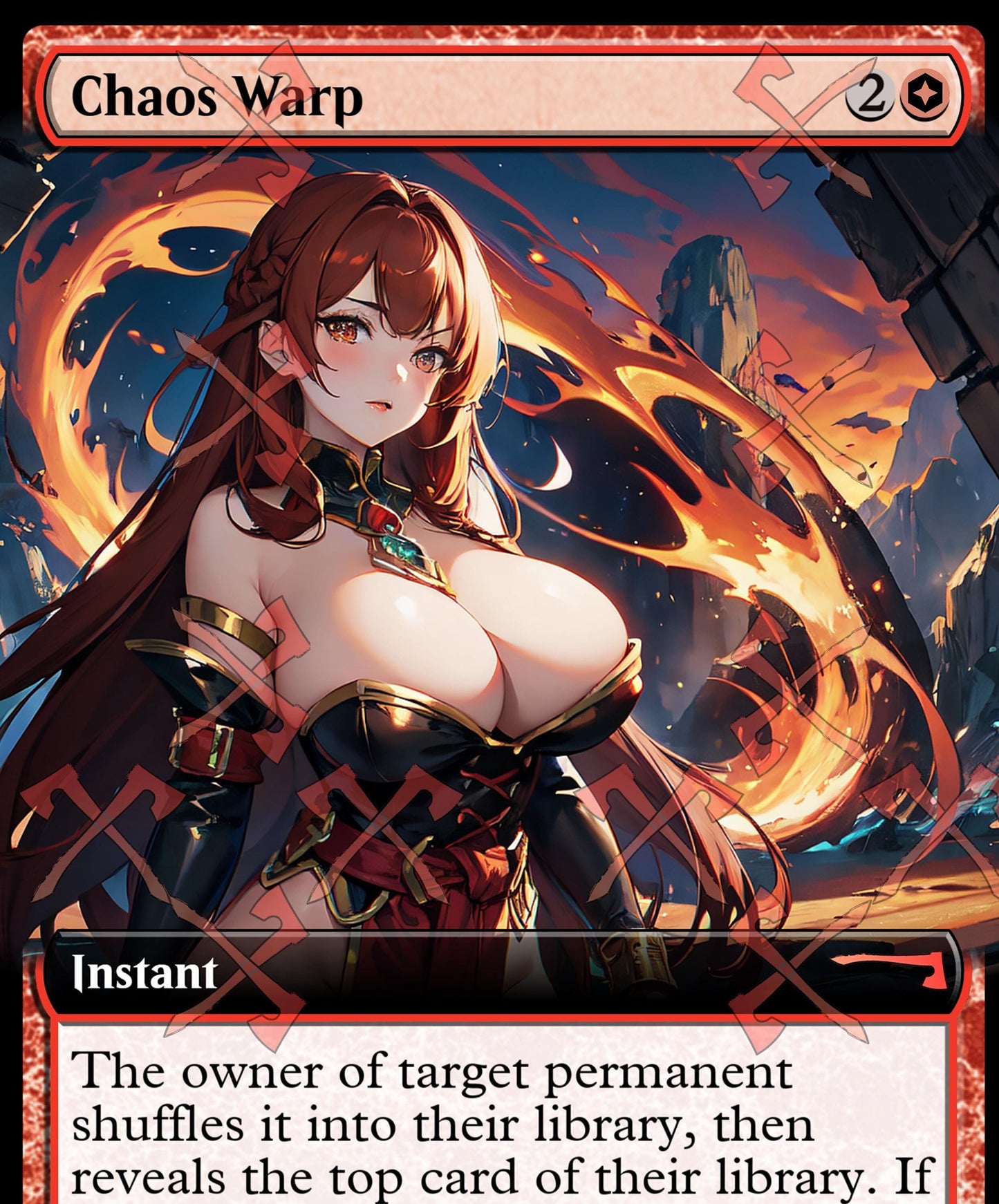 Chaos Warp with a beautiful red head woman with gorgeous large breasts and beautiful cleavage.