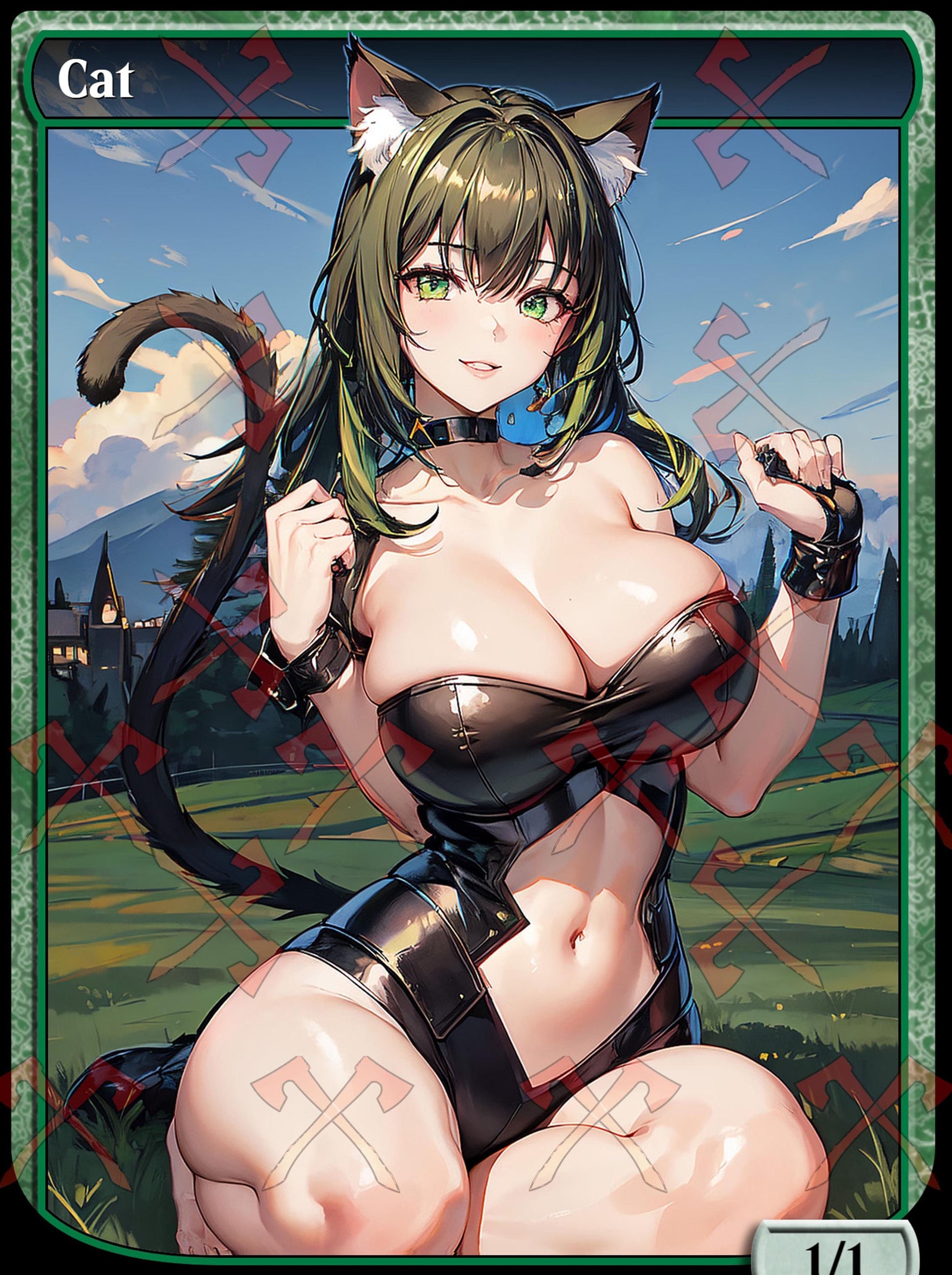 Sexy Cat Token for Rin and Seri Magic the Gathering Proxy Card featuring a stunning anime-inspired waifu design. This custom fantasy art card is perfect for MTG collectors and fans of altered art.