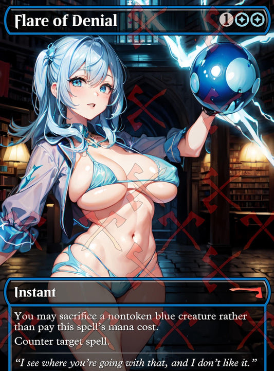 Sexy Flare of Denial Magic the Gathering Proxy Card featuring a stunning anime-inspired waifu design.