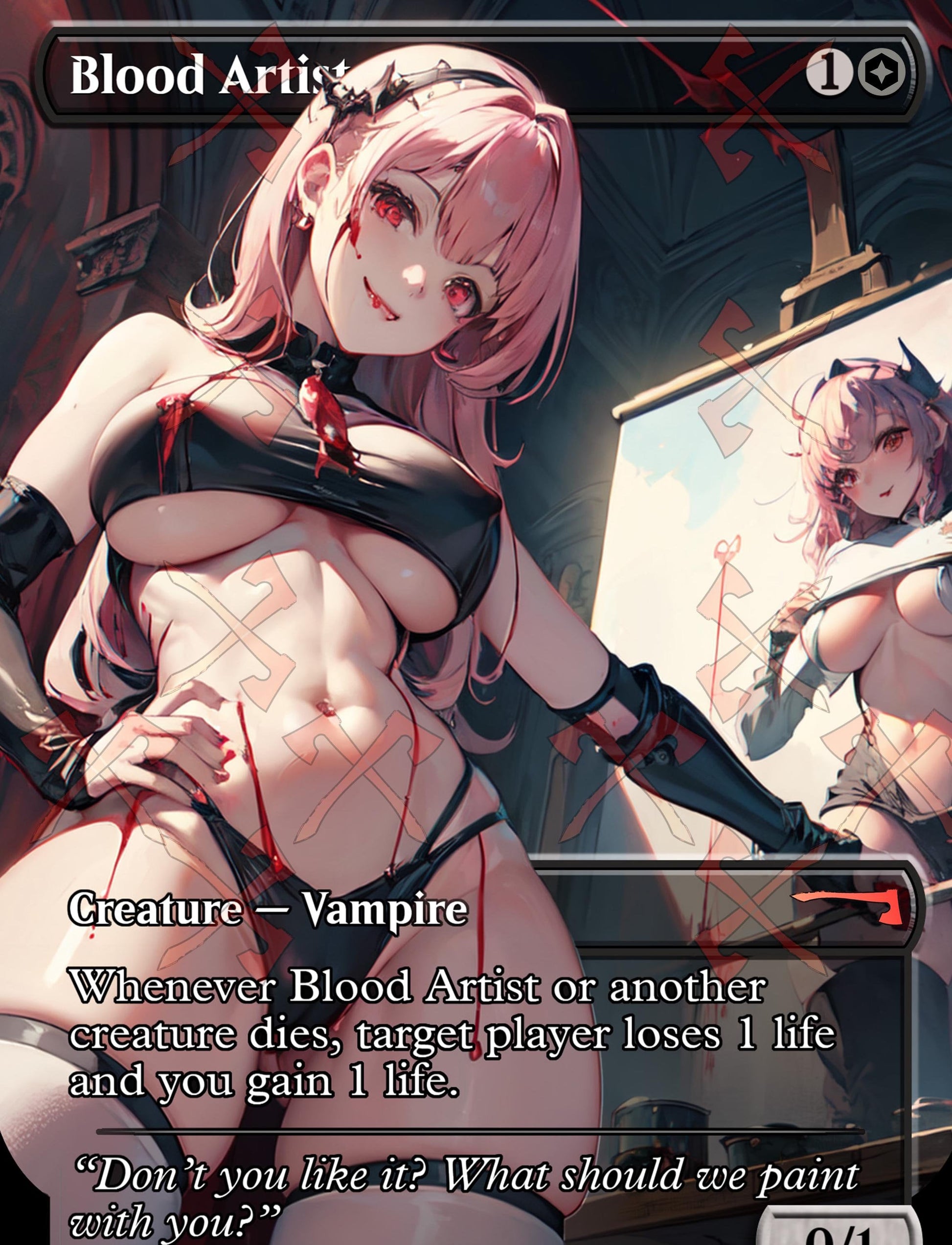 Sexy Blood Artist Magic the Gathering Proxy Card featuring a stunning anime-inspired waifu design. This custom fantasy art card is perfect for MTG collectors and fans of altered art.